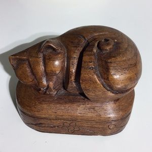 Hand carved wooden cat box